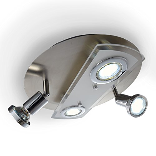 comprare on line Plafoniera LED da soffitto con 4 faretti, lampada moderna da soffitto per illuminazione di interni, corpo in metallo e vetro, forma rotonda, incl. 4 lampadine LED GU10 3W 3000K IP20 prezzo