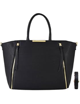 CRAZYCHIC - Damen Handtasche mit Gold Reißverschluss - Leder Imitat Henkeltasche - Große Tasche für Arbeit Schule...