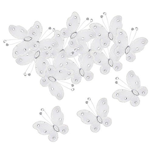 Phenovo Drahtgebundenen Netz Strumpf Glanz Schmetterlinge 5x4.5 cm 50 St. Weiß