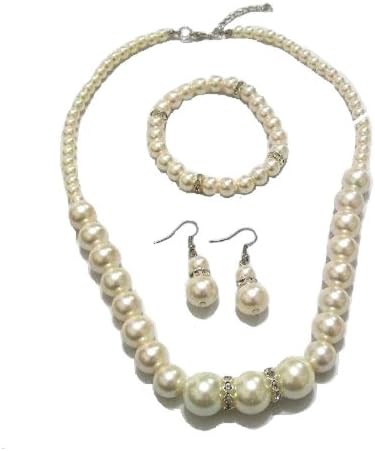 Fashion Jewllery4uIvory Cream Necklace Earrings Set Flex Bracelet Bridal Jewellery Set Women Girls