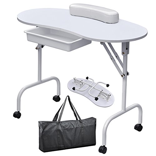 TRIXES White Manicure Nail Art Folding Portable Desk Table with Cushion & Carry Bag
