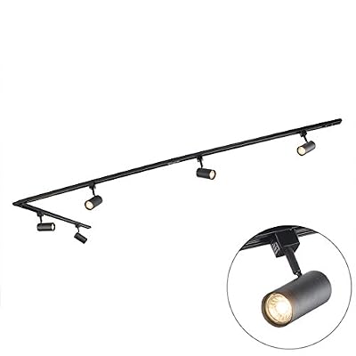 QAZQA Moderne Système de rail moderne avec 5 Plafonnier spots noir monophasé - Jeana Acier Noir Oblongue GU10 Max. 5 x 50 Watt/Luminaire/Lumiere/Éclairage/intérieur/Salon/Cuisine