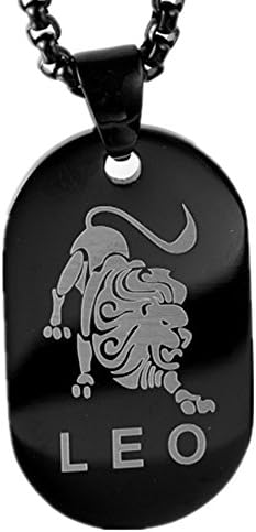 Arlumi Mens Womens Stainless Steel Constellation Zodiac Symbol Leo Pendant Necklace,Black,with 24" Chain