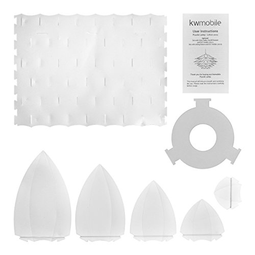 kwmobile Lampenschirm Puzzle Lampe DIY / Durchmesser 50 cm / für Deckenleuchte oder Hängelampe / Lotus Flower Design / weiß - 3