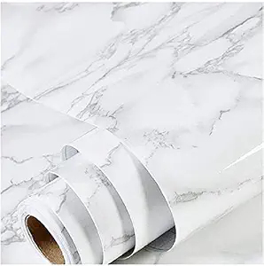 ELTON Vinyl Self Adhesive White Cloud Marble Wallpaper, 16 x 60 Inch