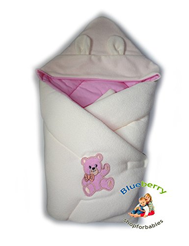 BlueberryShop Hooded Thermo Terry Swaddle Wrap Blanket Sleeping Bag for Newborn, baby shower GIFT 100% Cotton, 0-3m ( 0-3m ) ( 78 x 78 cm ) Pink