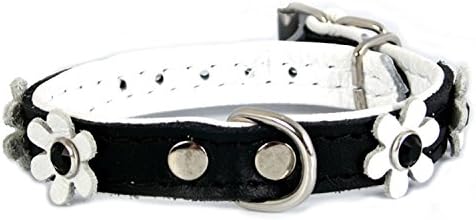 Leather dog collar FLOWER Swarovski white and black by dogOne