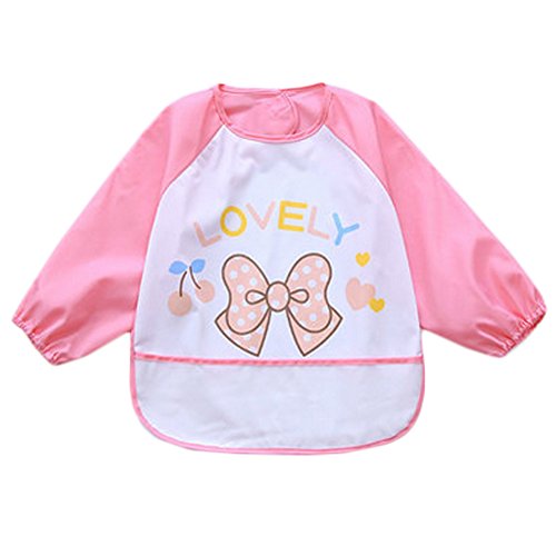 Lovely Waterproof Baby Feeding Clothes Long-sleeved Baby Bibs Pink