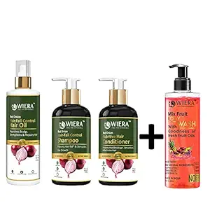 Wiera Onion Hair Care Ultimate kit (Hair Oil + Hair Conditioner + Shampoo) with free Mix Fruit Body Wash