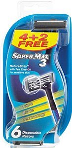Supermax 3 Disposable Razor Blade for Men, 6 Razors