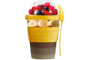4All Reusable Yogurt Pots 600ml With Spoon Cereal Storage Containers With Lid Airtight Overnight Oats Jar BPA Free Breakfast Cup Cereal On The Go Dishwasher Safe (Yellow)