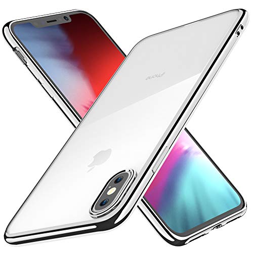 Joyguard Cover per iPhone XS Cover per iPhone X Trasparente Cristallo Silicone Morbido Sottile Flessibile TPU con Paraurti di Effetto Metallico-5.8"-Argento