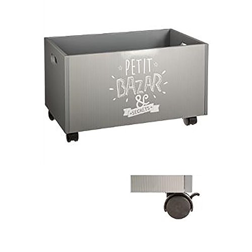 Coffre de rangement en bois et à roulettes pour enfants - Coloris GRIS et BLANC