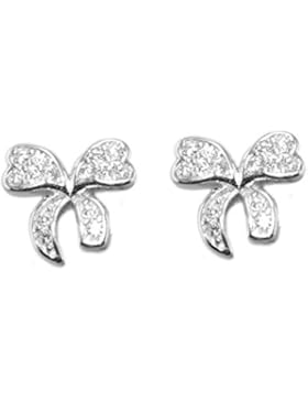 *925 Sterling Silber Damen Kinder Ohrstecker Schleife mit Zirkonia Geschenk *