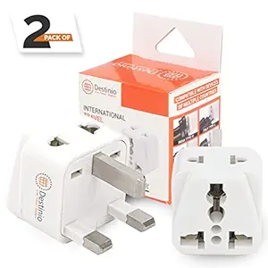 Destinio UK Adapter for Indian Pins - Type G Multi Plug Universal Travel Adapter Converter for India to UK, UAE, Dubai, Hongkong - charges phones, laptops, camera, tablets, ipad and others (2 pack white)