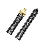 Alligator Leder Runde Muster Ersatz Uhrenarmbänder mit Deployment Gold Buckle (18mm, Schwarz)