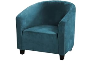 Mingfuxin Velvet Tub Chair Slipcover, High Stretch Club Chair Covers Washable Armchair Sofa Couch Covers Slipcovers Furniture Protectors for Dining Living Room Office(Water Blue, Velvet)
