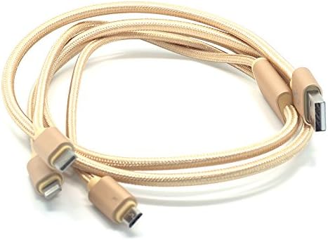 DTRIGIGO 5ft 3 in 1 Multiple USB Charging Cable Adapter Connector with 8 Pin Lightning , Micro USB , Type C Cable 5ft Type C Connector USB Port In Gold Color Work With Apple New 12 inch Macbook,Google Nexus 6P, Letv 1S,Letv Max, Meizu pro5, Xiaomi 4c,Zuk Z1,Oneplus2,Huawei P9,Nokia N1 Tablet Charge cable