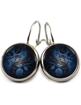 Katharina Fairytale Damen Mädchen Ohrringe Yin Yang Rosen Ranken Motiv Cabochon 12mm