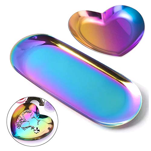 Pomlink Vassoio portaoggetti in Metallo per Cosmetici, per Gioielli, Orologi, Monete, Chiavi, Telefono, 2 Pezzi