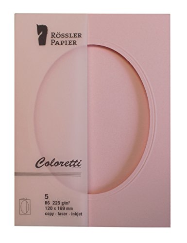 Rössler 220732523 Coloretti Karten, B6, Passepartout oval, 5 Stück, rosa