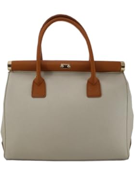 CTM Bag Beige Satchel von Elegante Frau mit Handgriffen und Schulterriemen aus echtem Leder Made in Italy 35x28x16cm