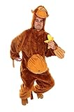 Affenkostüm gold-braun für Erwachsene | Größe 52-56 Herren / 46-50 Damen | Gorilla Einteiler Kostüm mit Banane | Tierkostüm Unisex Faschingskostüm | Tier Verkleidung