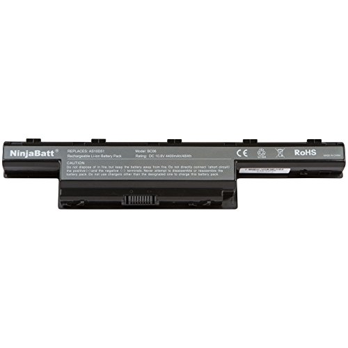 NinjaBatt New Laptop-Akku für Acer 3ICR19/65-2 31CR19/66-2 31CR19/65-2 AS10D5E BT.00603.111 Aspire 4752 5250 5336 5349 5551 5755 5749 5741 E1-531 – High Performance [6 Zellen/4400mAh/48wh] - 4