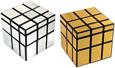 FCBB 2Pack 3x3x3 Mirror Speed Cube Puzzle Golden & Silver Collection Black