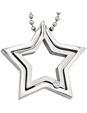 Edelstahl Edelstahl Anhänger - Stern mit Kristall - B 27,80 mm - H 25,80 mm - T 4,00 mm - L 48 cm