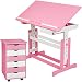 Produktbild TecTake Kinderschreibtisch mit Rollcontainer Schreibtisch neig- & höhenverstellbar rosa / weiß