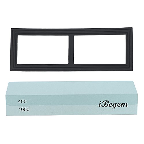 iBegem Schleifstein für Messer, Doppelseitiger Messerschärfer, Wetzstein Wasserstein Abziehstein mit Rutschfestem Halter, mit Körnung Grob 400 / Fein 1000, 180 * 60 * 30 mm (400/1000 Körnung) - 4