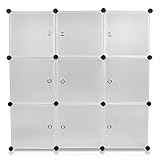 VENKON – Stufenregal Steckschrank Stoffschrank Frei Gestaltbares DYI Regalsystem: 9-Modulfächer mit Türen, satiniert-transparentes Steckregal - 4