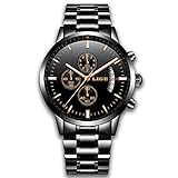 ● Edelstahl Material:Edelstahl-Gehäusedeckel machen es super haltbar und komfortables schwarzes Edelstahlband passt zum täglichen Tragen. Band länge: männer standard, band breite: 22mm.