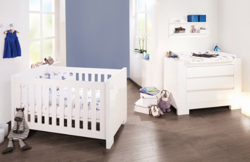 Pinolino Children's Bedroom Furniture Set (Bed and Baby Changing Table) Sky White Lacquered