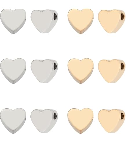 DICOSMETIC 12pcs 10mm Cuore Perle 2 Stili Acciaio Inox Europeo Cuore Perline Distanziatore Cuore Grande Foro Perline Metallo Cuore Perline Sciolte 5mm Foro per Natale San Valentino