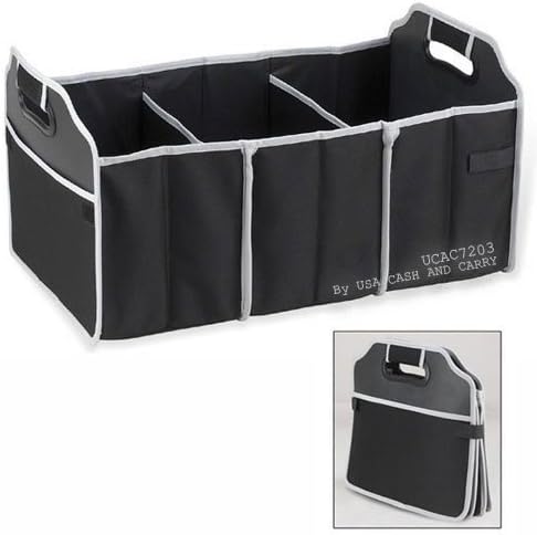 Fully Collapsible and Portable Folding Flat Trunk Organizer- Great for Storing Tools, Maps, Cleaning Supplies, Bottles, Emergency Tools, Groceries and Much More For Car SUV Truck in Black By USA CASH AND CARRY - PrimeTrendz TM by PrimeTrendz TM