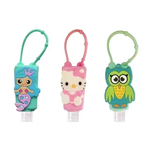 VIVU (3 Pcs) Hand Sanitizer Holder for hand bag 30ml kids cartoon characters with Refill Empty bottles