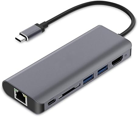 USB-C Multiport Adapter by PrimeTechAccessories for MacBook and MacBook Pro: 2 USB 3.0 Ports, SD Card Slot, HDMI@4K, Ethernet and 1 USB-C Port for Power Delivery (Space Grey)