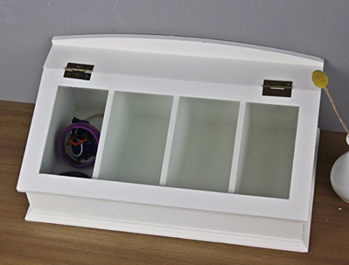 elbmöbel Besteck-Kasten mit Glasdeckel Holz, weiß, Kapselspender für viele Kapseln - 3