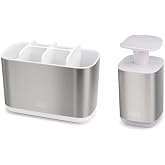Joseph Joseph Bathroom Beauties - 2 par&ccedil;alı lavabo seti, b&uuml;y&uuml;k diş fır&ccedil;ası tutuculu ve hijyenik sabun pompası dispenserli, pa