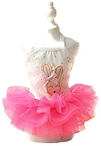 MaruPet Fashion Sweet Puppy Dog Stars Printed Princess Skirt Pet Dog Lace Cake Camisole Tutu Dress with Rabbit Rosered M