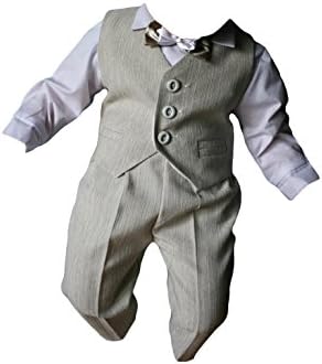 Nautical Knicker Shamrock Embroidery Baptism Outfit Jungenanzug Festanzug, 5-Piece, Beige / White, Childs, Kids, Baby Boy Christening Wedding Tuxedo Suit - White - 9-12 Months