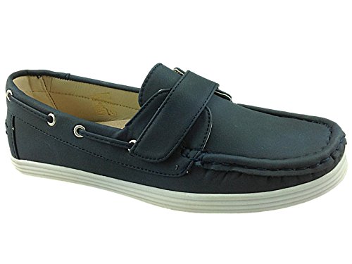 Ladies Maria Cushion Walk Boat Deck Faux Leather Casual Velcro Shoes Size 3-8 (UK 5, Navy)
