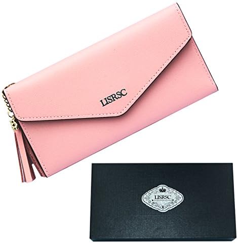 LISRSC Passport Holder Travel Wallet, Leather Gift Card Case Purse With Zipper Pocket (Pink)