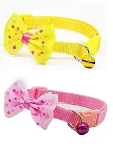 RvPaws 1 Pcs Yellow Color 1 Pcs Pink Color Dog Cat Pet Bowknot Cute Bow Tie Bell Adjustable Puppy Kitten Necktie Collar ( Buy 1 Get 1 Free )