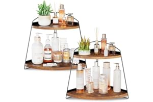Puricon Corner Bathroom Counter Organizer, 2 Tier Corner Countertop Organizer Vanity Shelf, Wood Bathroom Organizers and Storage for Skincare -Brown, 2 Pack