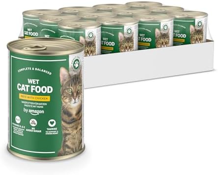 by Amazon Cibo umido per gatti senza cereali, in barattolo, paté di pollo, 12 x 400 g
