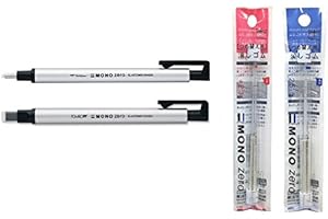 Tombow Mono Zero Eraser Set Includes Round & Square Eraser Holders (4 Total) & Refills (Choose Color) - Silver