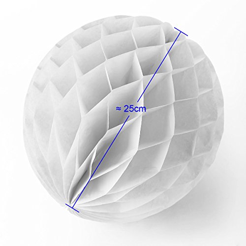 8er Weiss Papier Wabe Wabenball Kugel PomPom 25cm Hochzeit Party Taufe Garten Wohnung Deko - 3